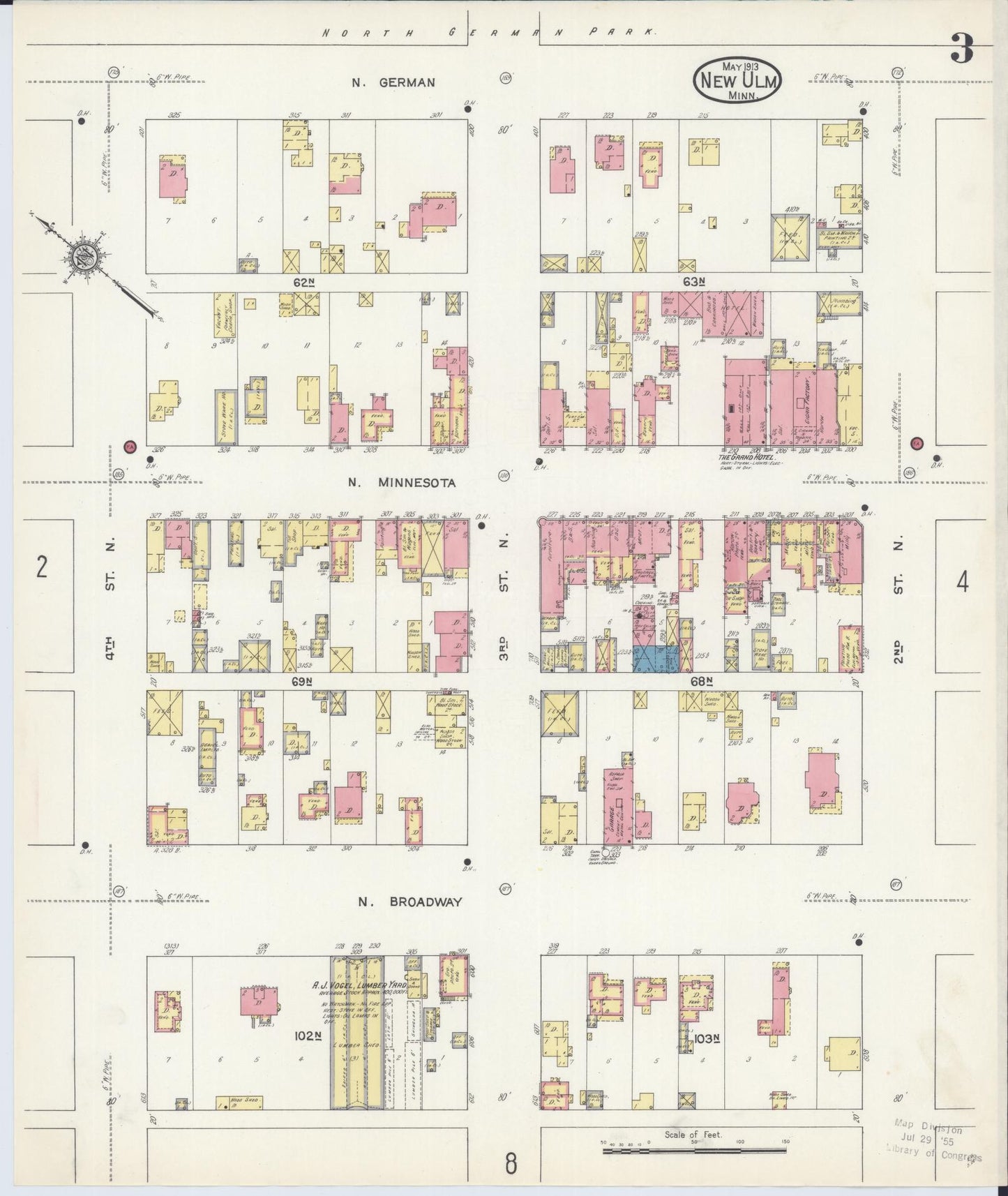 Sanborn Fire Insurance Map from New Ulm, Brown County, Minnesota (1913), Sheet #0003 - Complete Map Set gallery image, historic Sanborn map, vintage wall art, Minnesota Minnesota