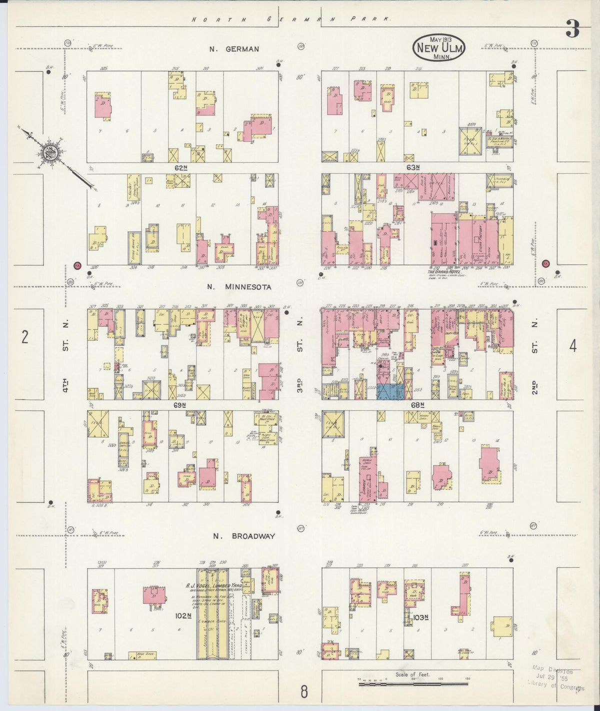 Sanborn Fire Insurance Map from New Ulm, Brown County, Minnesota (1913), Sheet #0003 - Complete Map Set gallery image, historic Sanborn map, vintage wall art, Minnesota Minnesota