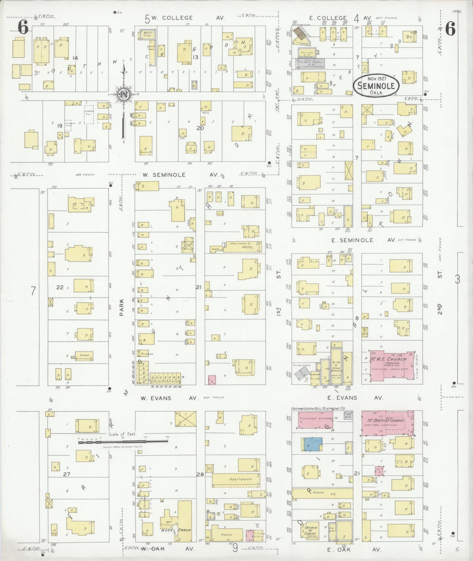 Sanborn Fire Insurance Map from Seminole, Seminole County, Oklahoma (1927), Sheet #0006 - Complete Map Set gallery image, historic Sanborn map, vintage wall art, Oklahoma Oklahoma