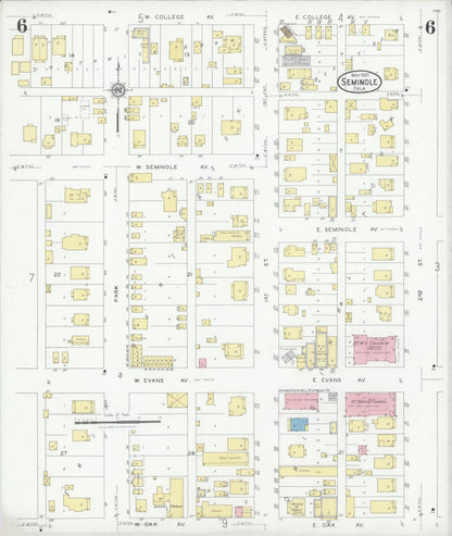 Sanborn Fire Insurance Map from Seminole, Seminole County, Oklahoma (1927), Sheet #0006 - Complete Map Set gallery image, historic Sanborn map, vintage wall art, Oklahoma Oklahoma