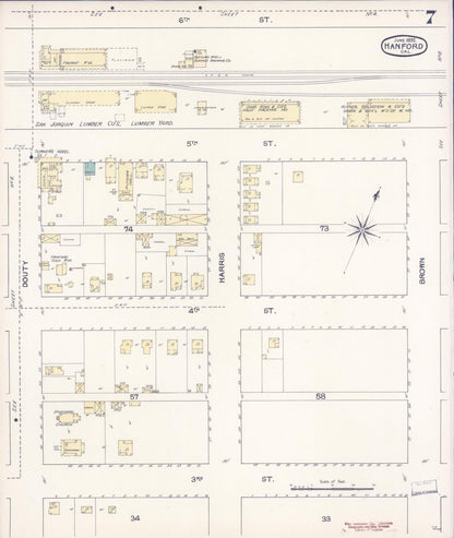 Sanborn Fire Insurance Map from Hanford, Kings County, California (1892), Sheet #0007 - Complete Map Set gallery image, historic Sanborn map, vintage wall art, California California