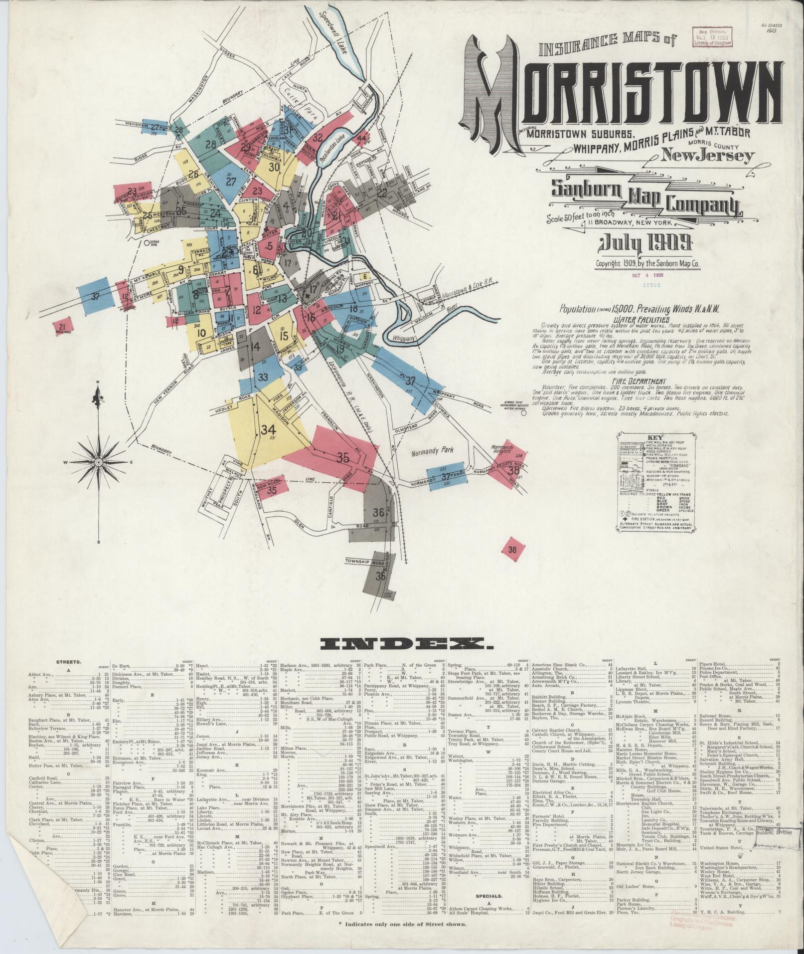 Sanborn Fire Insurance Map from Morristown, Morris County, New Jersey. (1909) – Historic Sanborn Fire Insurance Map Print