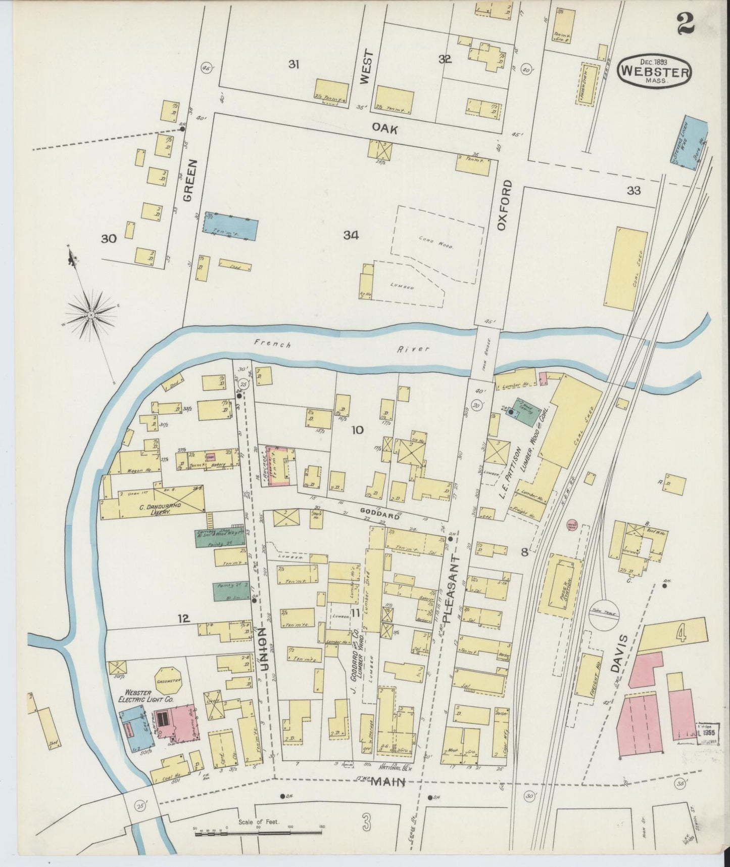 Sanborn Fire Insurance Map from Webster, Worcester County, Massachusetts (1893), Sheet #0002 - Complete Map Set gallery image, historic Sanborn map, vintage wall art, Massachusetts Massachusetts