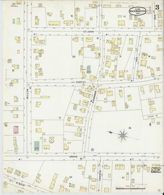 Sanborn Fire Insurance Map from North Brookfield, Worcester County, Massachusetts (1896), Sheet #0003 - Historic Sanborn Fire Insurance Map Print, vintage old map wall art, antique decor, genealogy gift, Massachusetts Massachusetts map