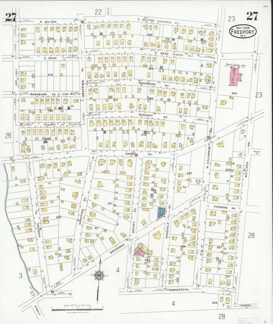 Sanborn Fire Insurance Map from Freeport, Nassau County, New York (1928), Sheet #0027 - Historic Sanborn Fire Insurance Map Print, vintage old map wall art, antique decor, genealogy gift, New York New York map