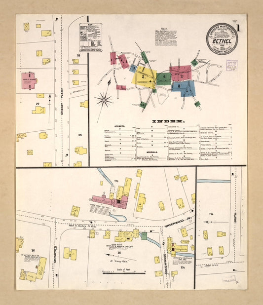 Sanborn Fire Insurance Map from Bethel, Fairfield County, Connecticut (1906), Sheet #0001 - Historic Sanborn Fire Insurance Map Print, vintage old map wall art, antique decor, genealogy gift, Connecticut Connecticut map