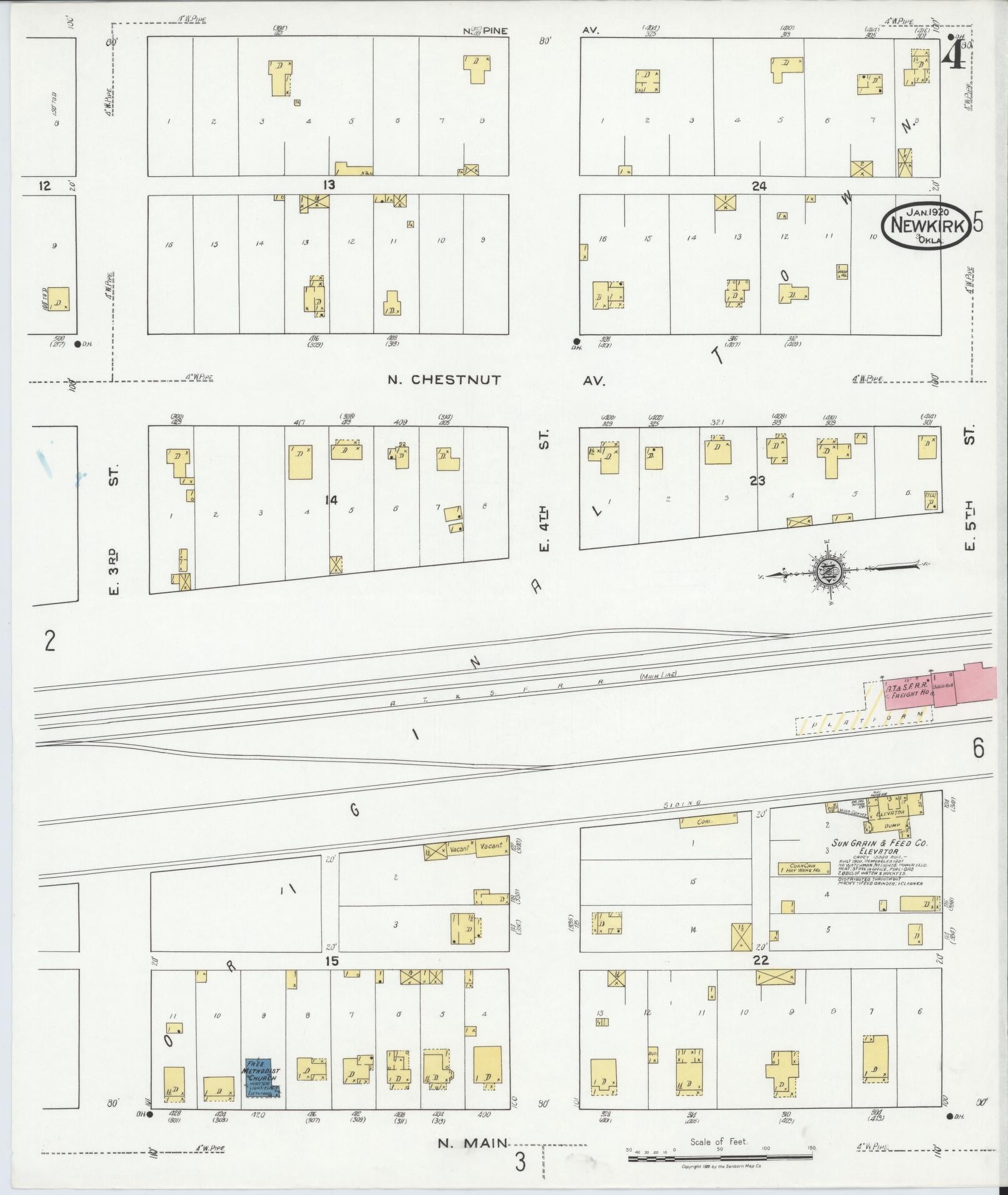 Sanborn Fire Insurance Map from Newkirk, Kay County, Oklahoma (1920), Sheet #0004 - Complete Map Set gallery image, historic Sanborn map, vintage wall art, Oklahoma Oklahoma