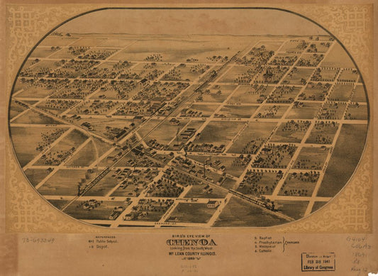 Bird's eye view of Chenoa, McLean County, Illinois 1869. (1869) – Historic Bird’s-Eye View Panorama Print