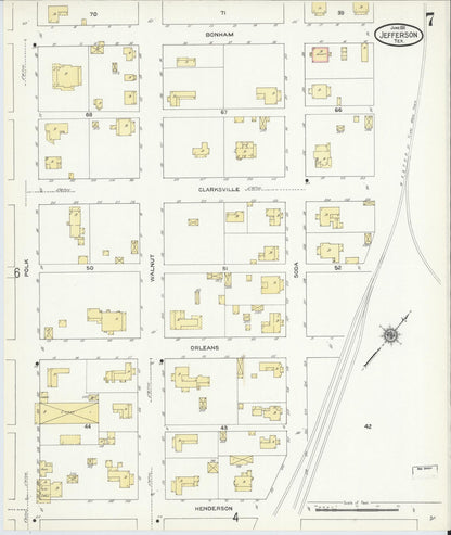 Sanborn Fire Insurance Map from Jefferson, Marion County, Texas (1911), Sheet #0007 - Historic Sanborn Fire Insurance Map Print, vintage old map wall art, antique decor, genealogy gift, Texas Texas map