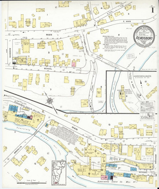 Sanborn Fire Insurance Map from Readsboro, Bennington County, Vermont (1919), Sheet #0001 - Historic Sanborn Fire Insurance Map Print, vintage old map wall art, antique decor, genealogy gift, Vermont Vermont map