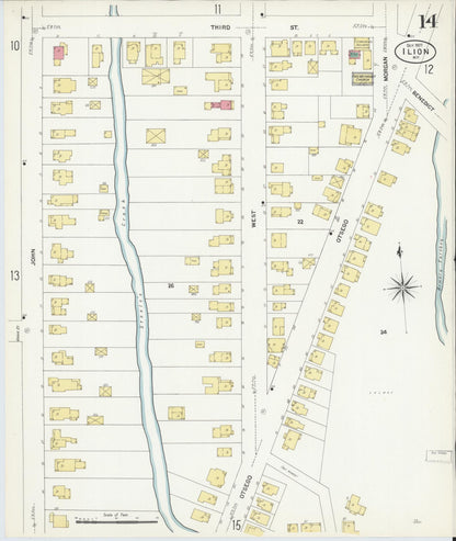 Sanborn Fire Insurance Map from Ilion, Herkimer County, New York (1907), Sheet #0014 - Historic Sanborn Fire Insurance Map Print, vintage old map wall art, antique decor, genealogy gift, New York New York map
