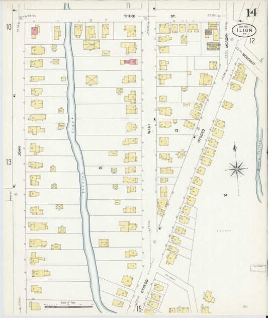 Sanborn Fire Insurance Map from Ilion, Herkimer County, New York (1907), Sheet #0014 - Historic Sanborn Fire Insurance Map Print, vintage old map wall art, antique decor, genealogy gift, New York New York map
