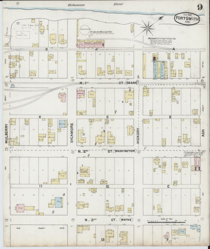 Sanborn Fire Insurance Map from Fort Smith, Sebastian County, Arkansas (1889), Sheet #0009 - Complete Map Set gallery image, historic Sanborn map, vintage wall art, Arkansas Arkansas