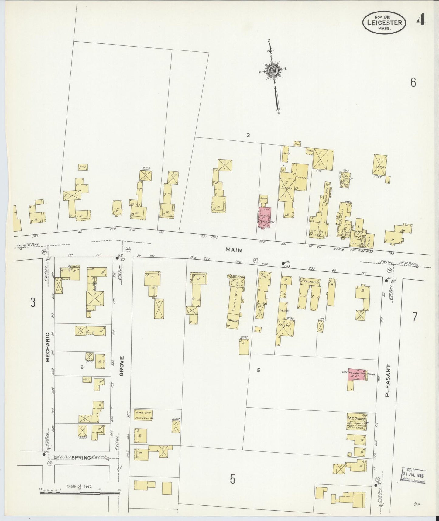 Sanborn Fire Insurance Map from Leicester, Worcester County, Massachusetts (1910), Sheet #0004 - Complete Map Set gallery image, historic Sanborn map, vintage wall art, Massachusetts Massachusetts