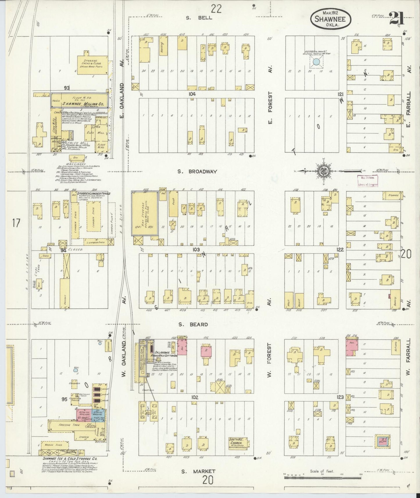Sanborn Fire Insurance Map from Shawnee, Pottawatomie County, Oklahoma (1912), Sheet #0021 - Complete Map Set gallery image, historic Sanborn map, vintage wall art, Oklahoma Oklahoma