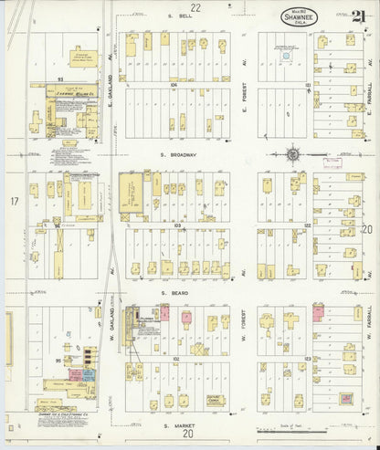 Sanborn Fire Insurance Map from Shawnee, Pottawatomie County, Oklahoma (1912), Sheet #0021 - Complete Map Set gallery image, historic Sanborn map, vintage wall art, Oklahoma Oklahoma