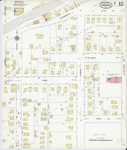 Sanborn Fire Insurance Map from Kewanee, Henry County, Illinois (1910), Sheet #0012 - Complete Map Set gallery image, historic Sanborn map, vintage wall art, Illinois Illinois