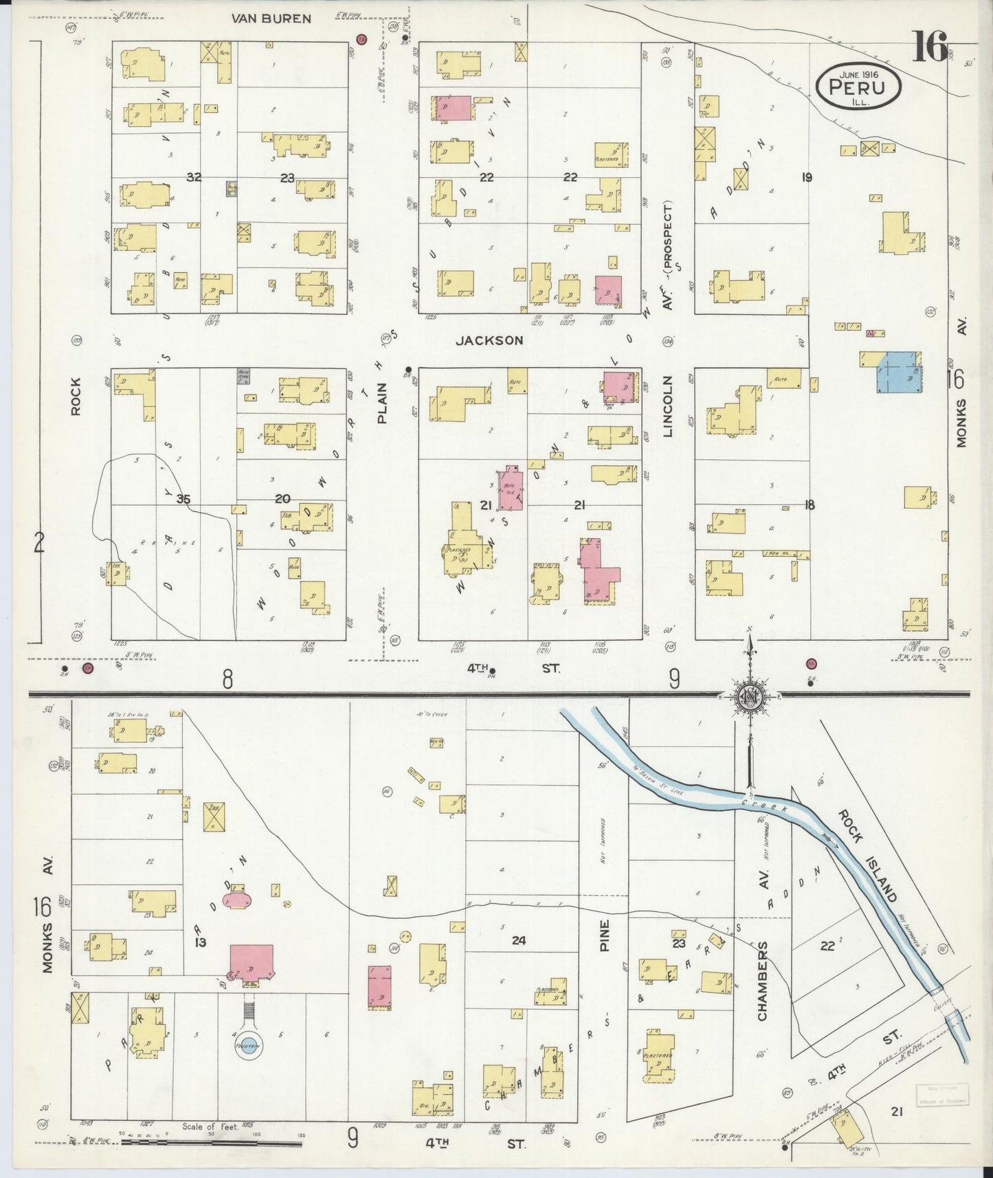 Sanborn Fire Insurance Map from Peru, La Salle County, Illinois (1916), Sheet #0016 - Complete Map Set gallery image, historic Sanborn map, vintage wall art, Illinois Illinois