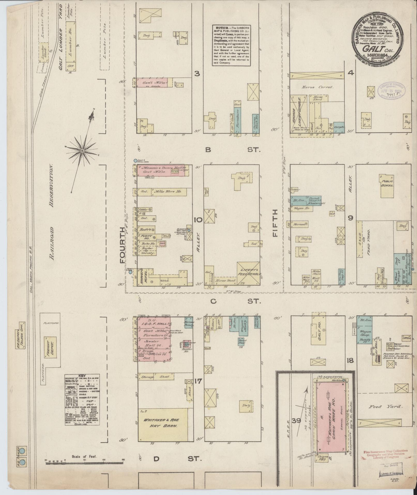 Sanborn Fire Insurance Map from Galt, Sacramento County, California. (1884) – Historic Sanborn Fire Insurance Map Print