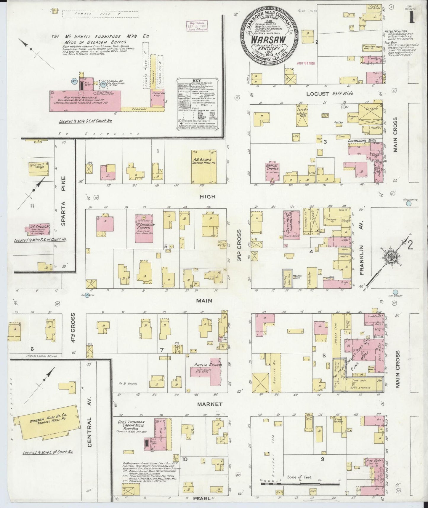 Sanborn Fire Insurance Map from Warsaw, Gallatin County, Kentucky (1910), Sheet #0001 - Complete Map Set gallery image, historic Sanborn map, vintage wall art, Kentucky Kentucky