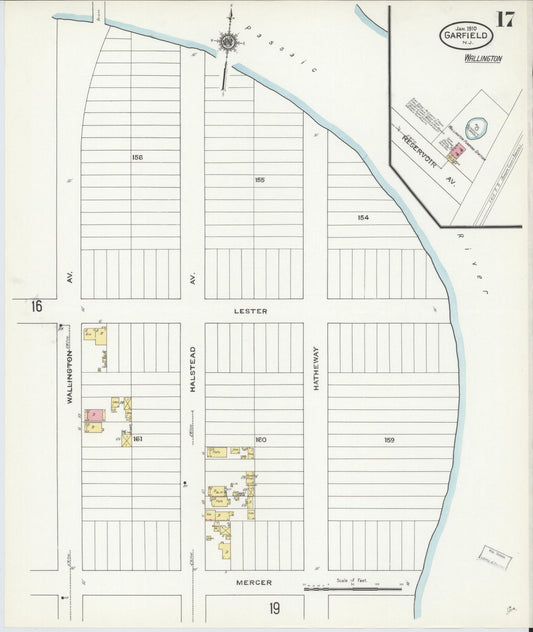 Sanborn Fire Insurance Map from Garfield, Bergen County, New Jersey (1910), Sheet #0017 - Historic Sanborn Fire Insurance Map Print, vintage old map wall art, antique decor, genealogy gift, New Jersey New Jersey map