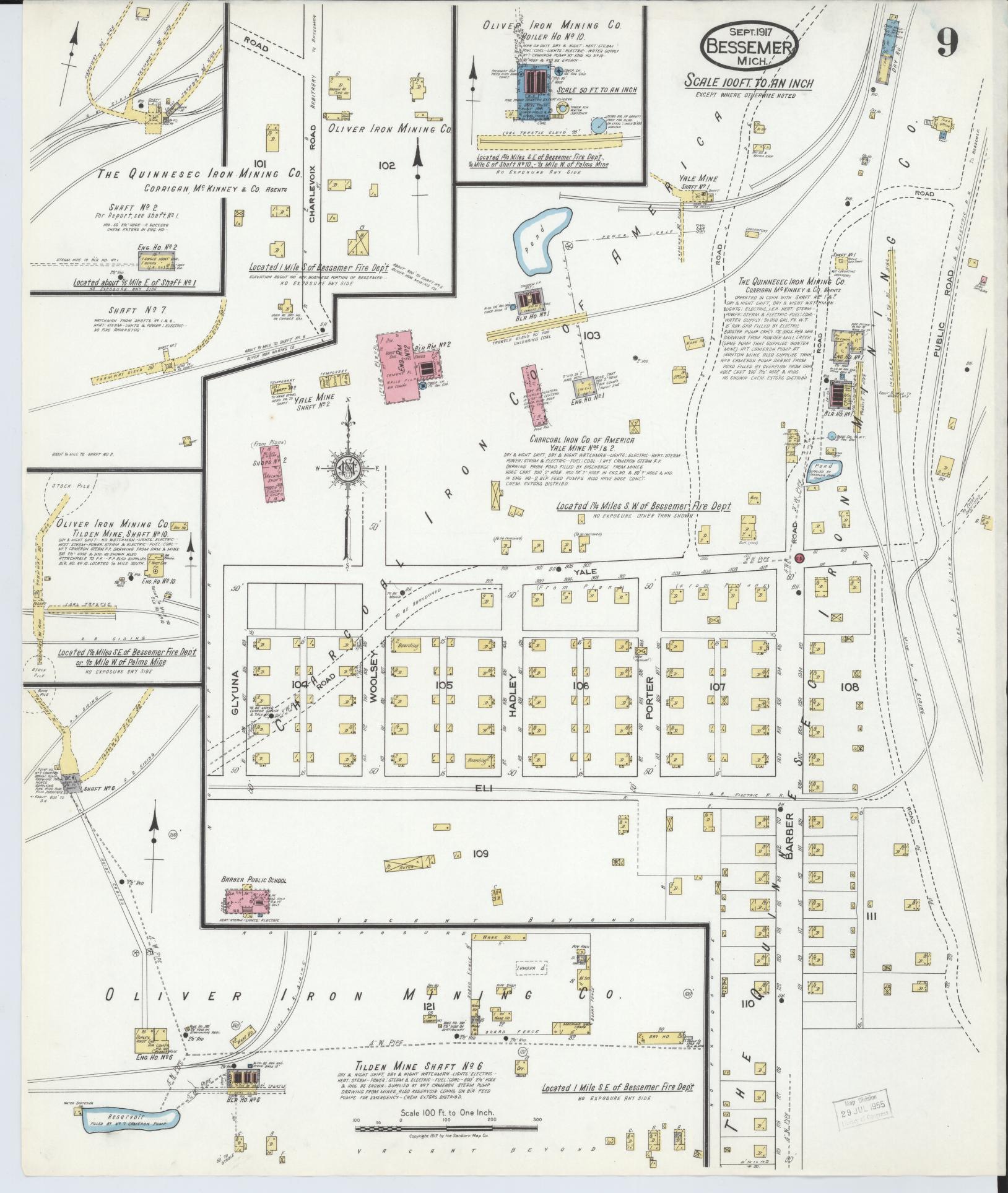 Sanborn Fire Insurance Map from Bessemer, Gogebic County, Michigan (1917), Sheet #0009 - Historic Sanborn Fire Insurance Map Print, vintage old map wall art, antique decor, genealogy gift, Michigan Michigan map
