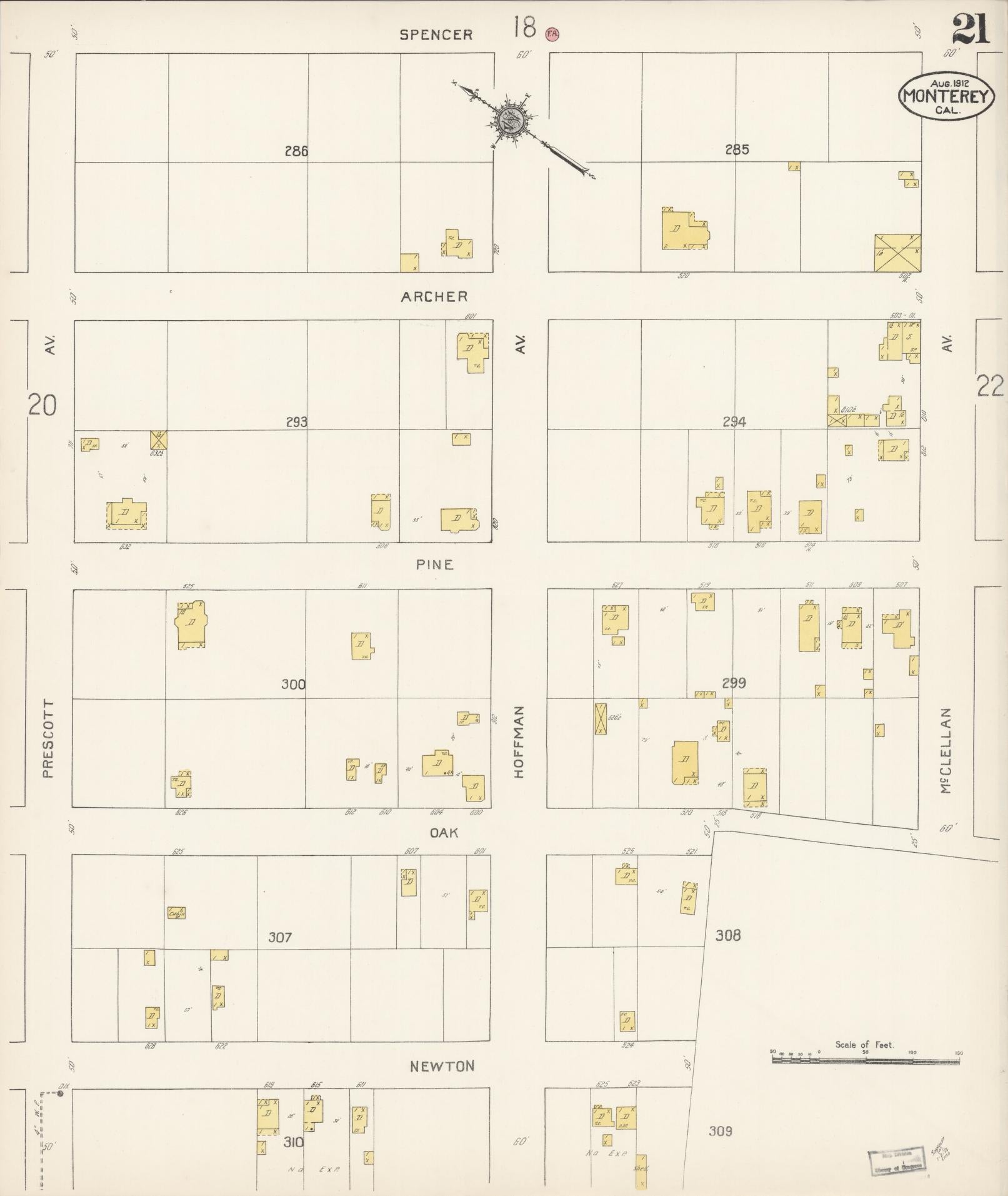 Sanborn Fire Insurance Map from Monterey, Monterey County, California (1912), Sheet #0021 - Historic Sanborn Fire Insurance Map Print, vintage old map wall art, antique decor, genealogy gift, California California map