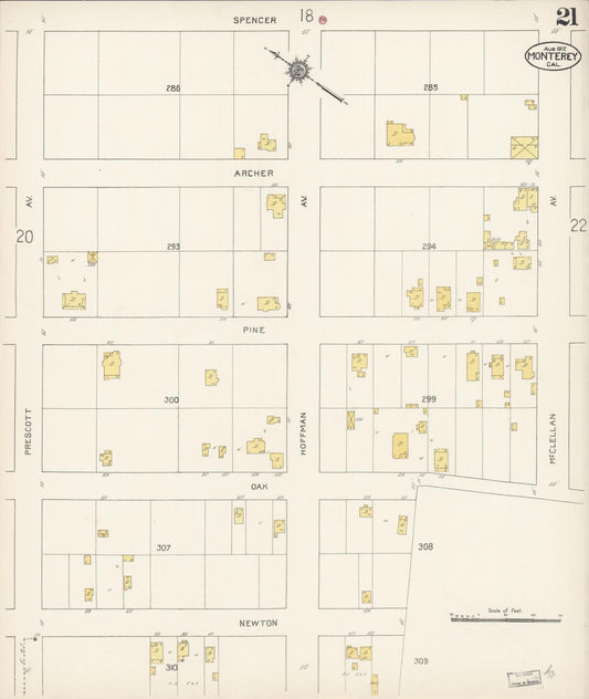 Sanborn Fire Insurance Map from Monterey, Monterey County, California (1912), Sheet #0021 - Historic Sanborn Fire Insurance Map Print, vintage old map wall art, antique decor, genealogy gift, California California map
