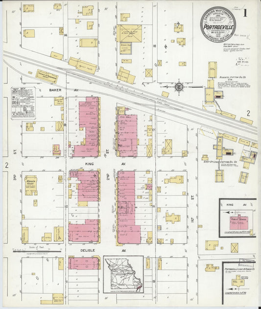 Sanborn Fire Insurance Map from Portageville, New Madrid County, Missouri (1919), Sheet #0001 - Historic Sanborn Fire Insurance Map Print, vintage old map wall art, antique decor, genealogy gift, Missouri Missouri map