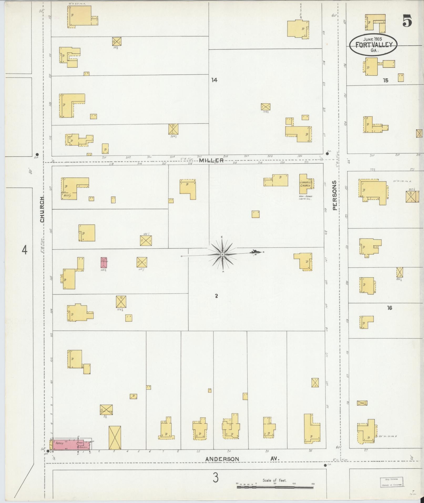 Sanborn Fire Insurance Map from Fort Valley, Peach County, Georgia (1905), Sheet #0005 - Complete Map Set gallery image, historic Sanborn map, vintage wall art, Georgia Georgia