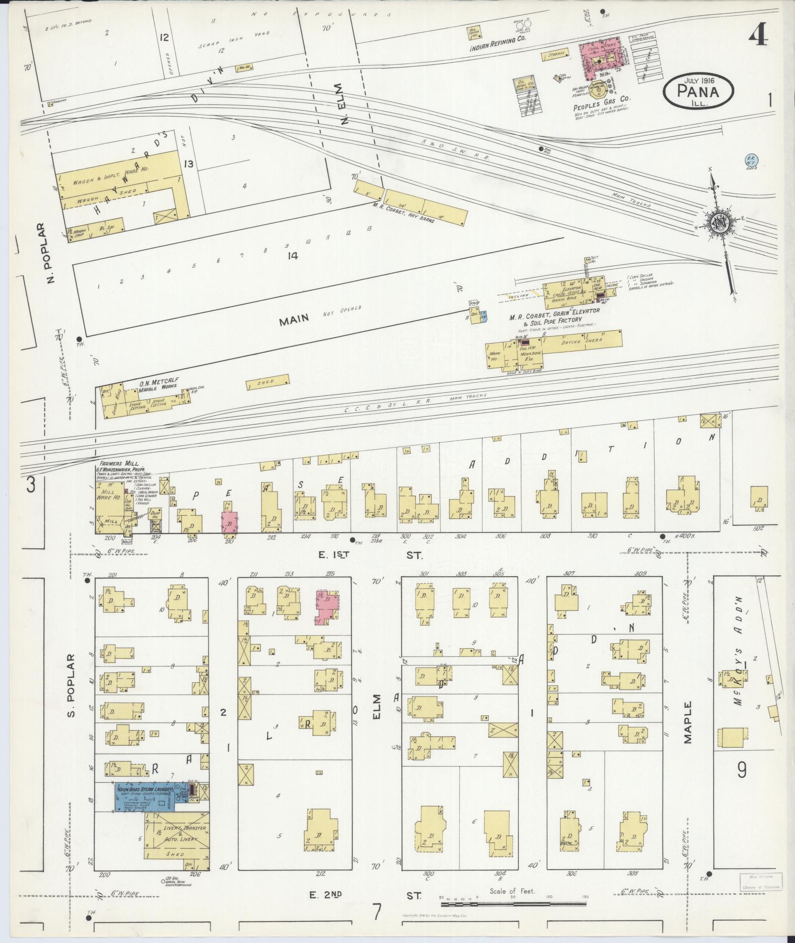 Sanborn Fire Insurance Map from Pana, Christian County, Illinois (1916), Sheet #0004 - Historic Sanborn Fire Insurance Map Print, vintage old map wall art, antique decor, genealogy gift, Illinois Illinois map
