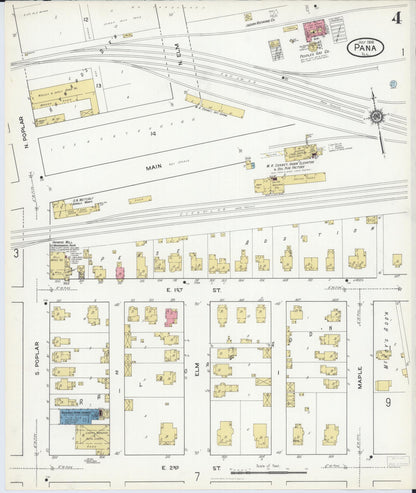 Sanborn Fire Insurance Map from Pana, Christian County, Illinois (1916), Sheet #0004 - Historic Sanborn Fire Insurance Map Print, vintage old map wall art, antique decor, genealogy gift, Illinois Illinois map