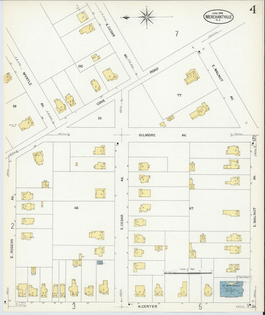 Sanborn Fire Insurance Map from Merchantville, Camden County, New Jersey (1908), Sheet #0004 - Historic Sanborn Fire Insurance Map Print, vintage old map wall art, antique decor, genealogy gift, New Jersey New Jersey map