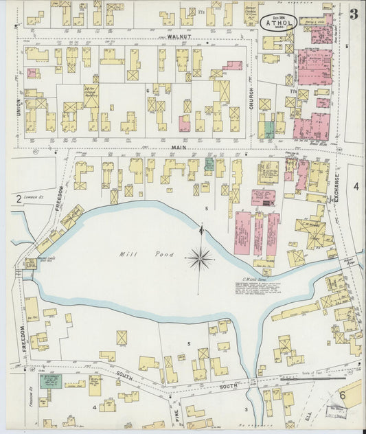 Sanborn Fire Insurance Map from Athol, Worcester County, Massachusetts (1896), Sheet #0003 - Historic Sanborn Fire Insurance Map Print, vintage old map wall art, antique decor, genealogy gift, Massachusetts Massachusetts map