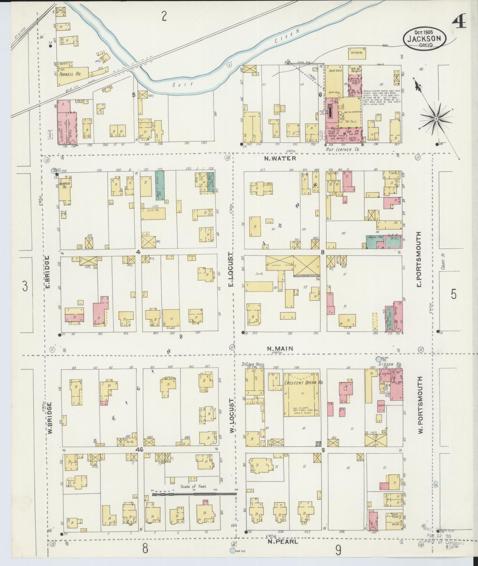 Sanborn Fire Insurance Map from Jackson, Jackson County, Ohio (1905), Sheet #0004 - Historic Sanborn Fire Insurance Map Print, vintage old map wall art, antique decor, genealogy gift, Ohio Ohio map