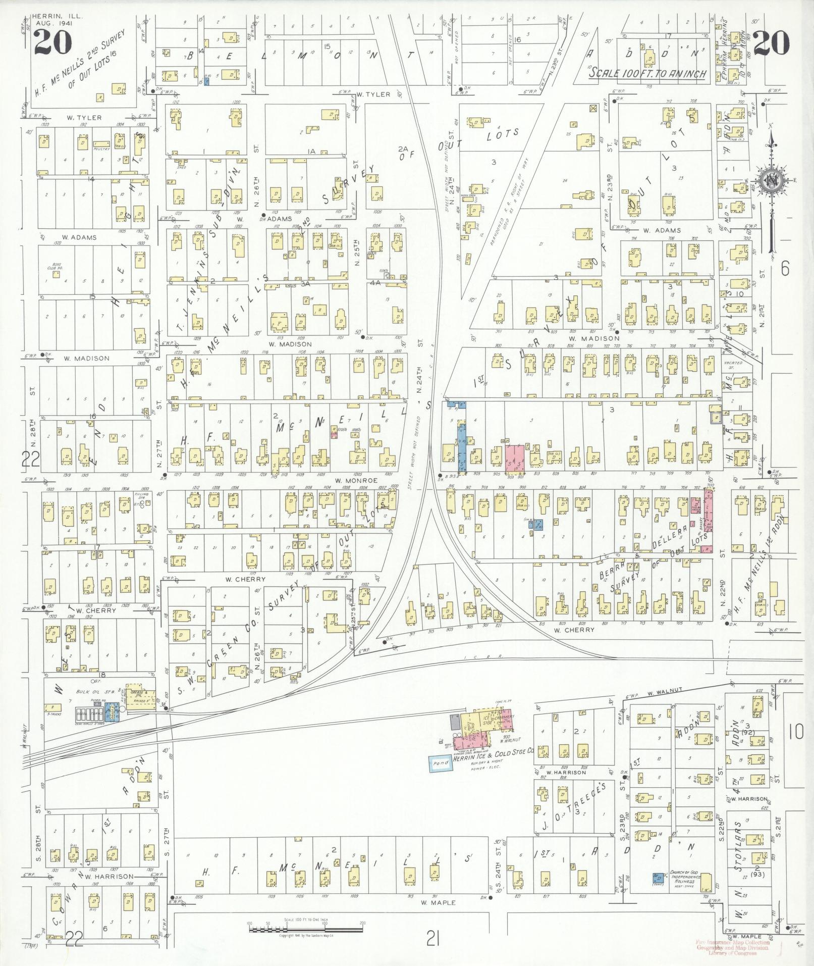 Sanborn Fire Insurance Map from Herrin, Williamson County, Illinois (1941), Sheet #0020 - Complete Map Set gallery image, historic Sanborn map, vintage wall art, Illinois Illinois