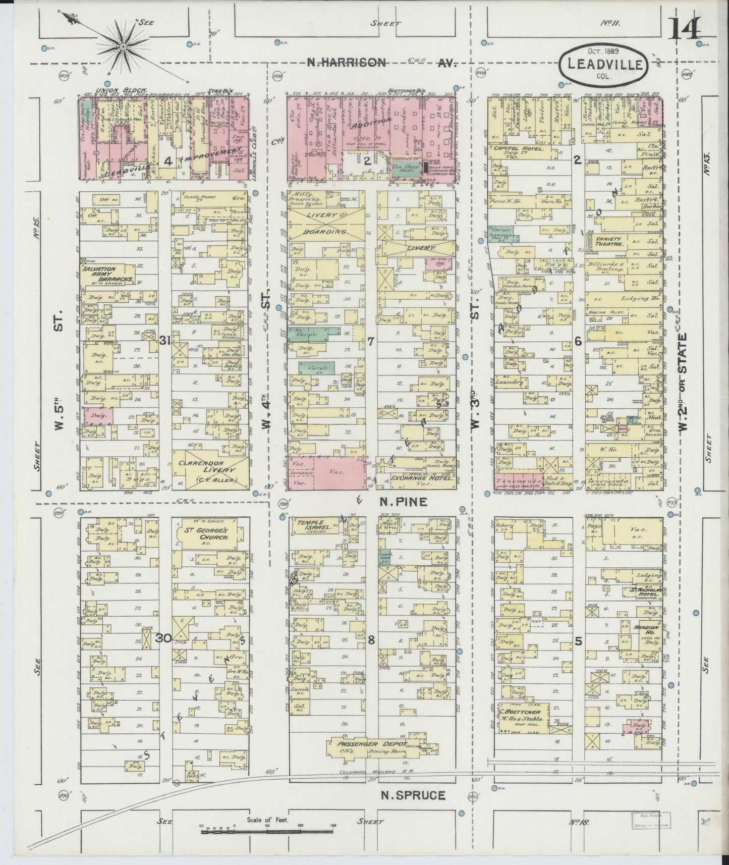 Sanborn Fire Insurance Map from Leadville, Lake County, Colorado (1889), Sheet #0014 - Historic Sanborn Fire Insurance Map Print, vintage old map wall art, antique decor, genealogy gift, Colorado Colorado map