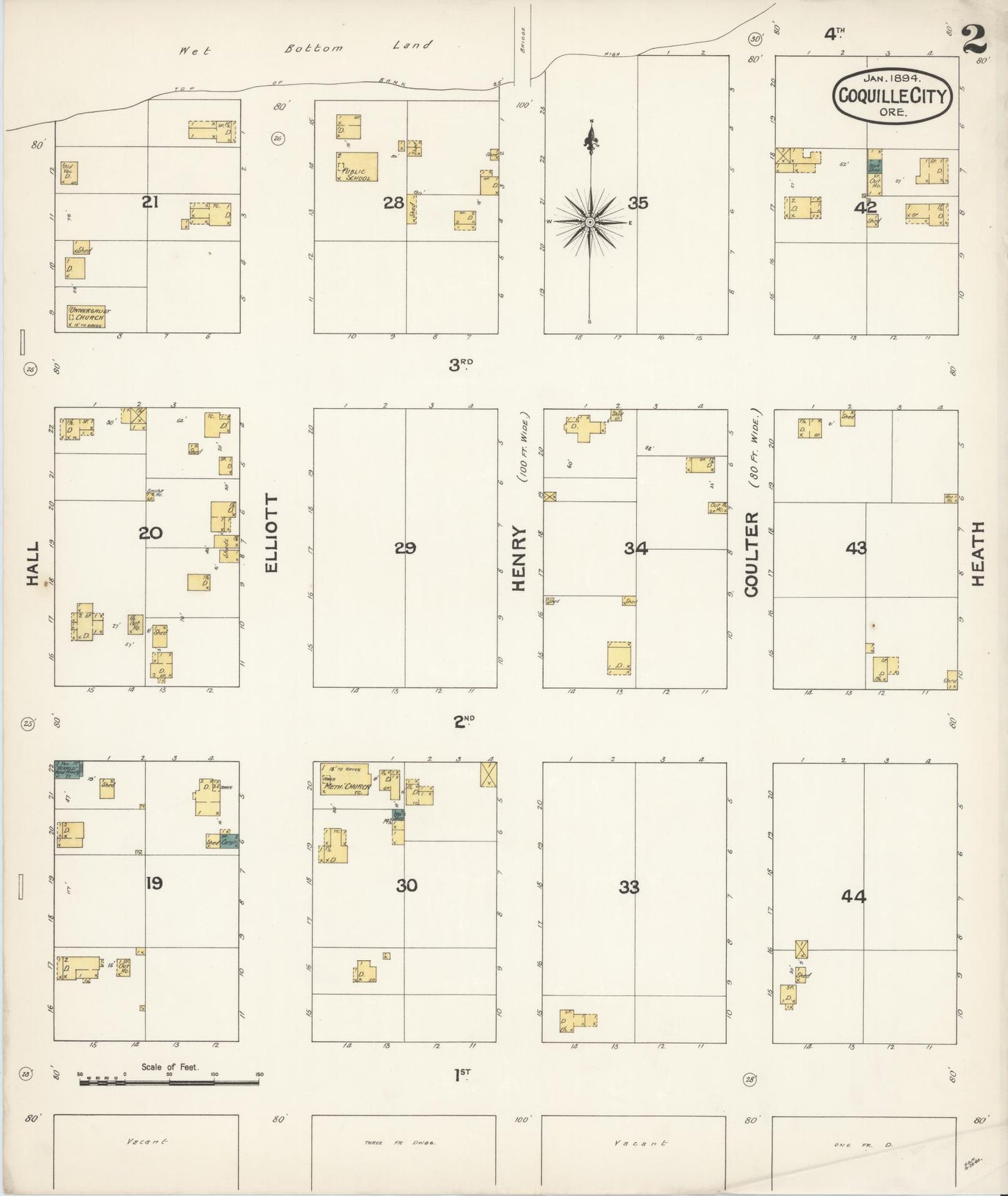 Sanborn Fire Insurance Map from Coquille, Coos County, Oregon (1894), Sheet #0002 - Complete Map Set gallery image, historic Sanborn map, vintage wall art, Oregon Oregon