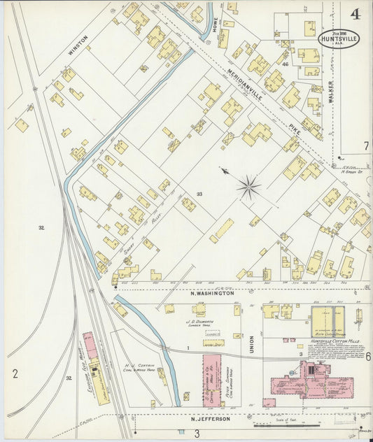 Sanborn Fire Insurance Map from Huntsville, Madison County, Alabama (1898), Sheet #0004 - Historic Sanborn Fire Insurance Map Print, vintage old map wall art, antique decor, genealogy gift, Alabama Alabama map