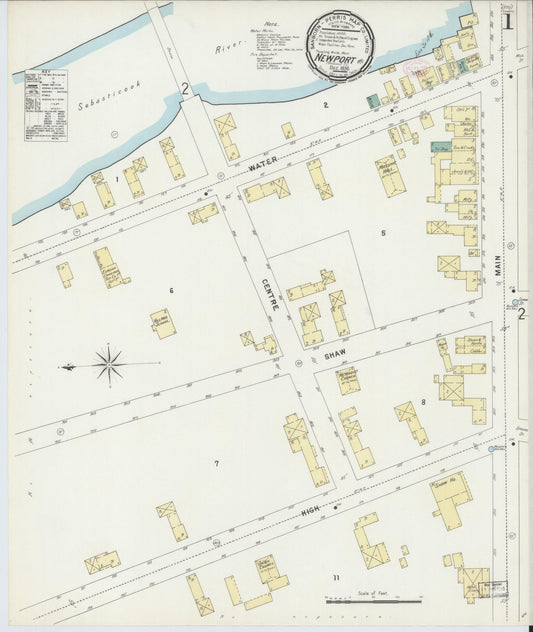 Sanborn Fire Insurance Map from Newport, Penobscot County, Maine (1896), Sheet #0001 - Historic Sanborn Fire Insurance Map Print, vintage old map wall art, antique decor, genealogy gift, Maine Maine map