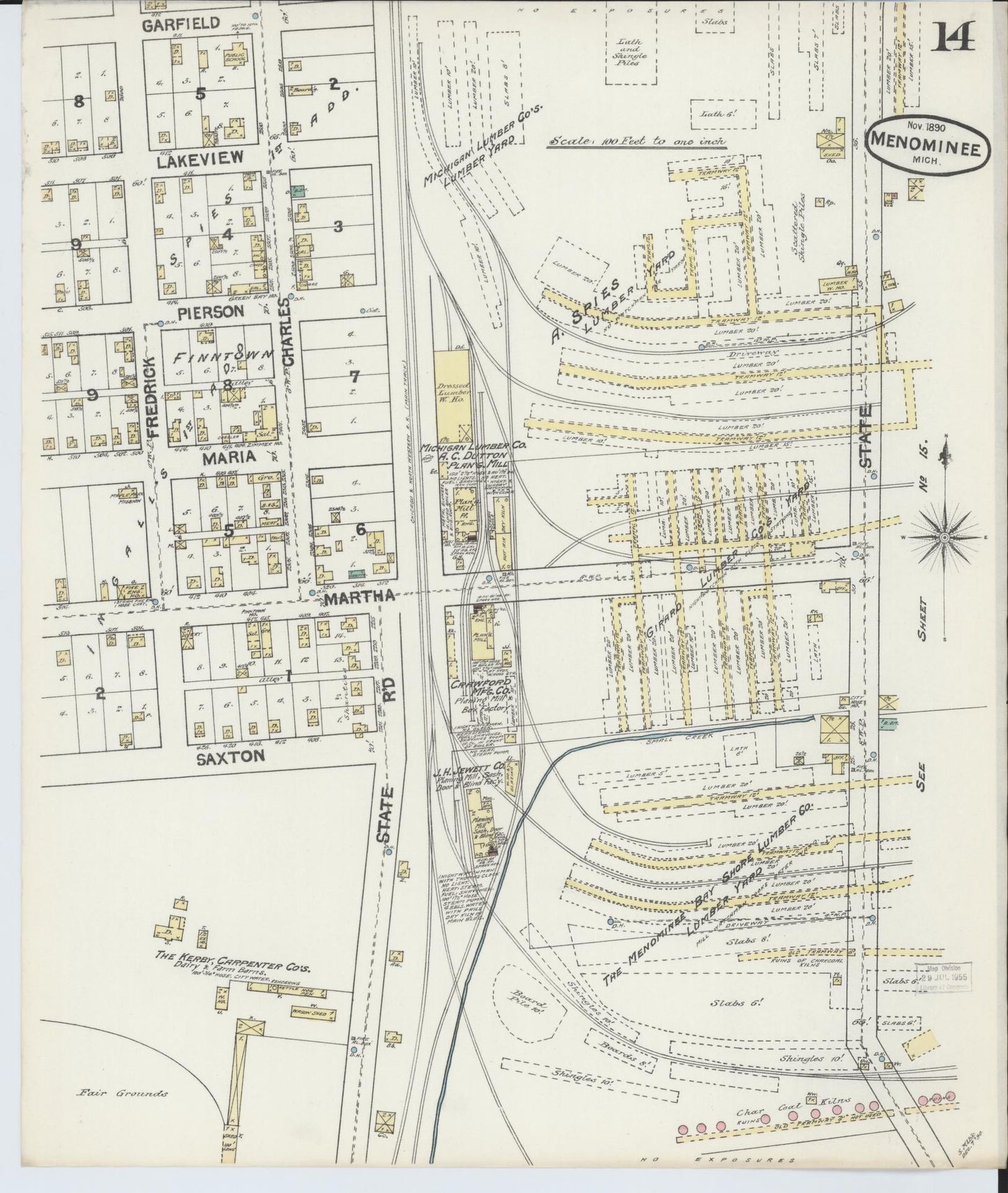 Sanborn Fire Insurance Map from Menominee, Menominee County, Michigan (1890), Sheet #0014 - Historic Sanborn Fire Insurance Map Print, vintage old map wall art, antique decor, genealogy gift, Michigan Michigan map