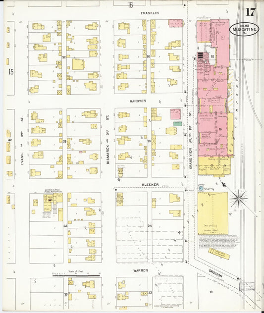 Sanborn Fire Insurance Map from Muscatine, Muscatine County, Iowa (1905), Sheet #0017 - Historic Sanborn Fire Insurance Map Print, vintage old map wall art
