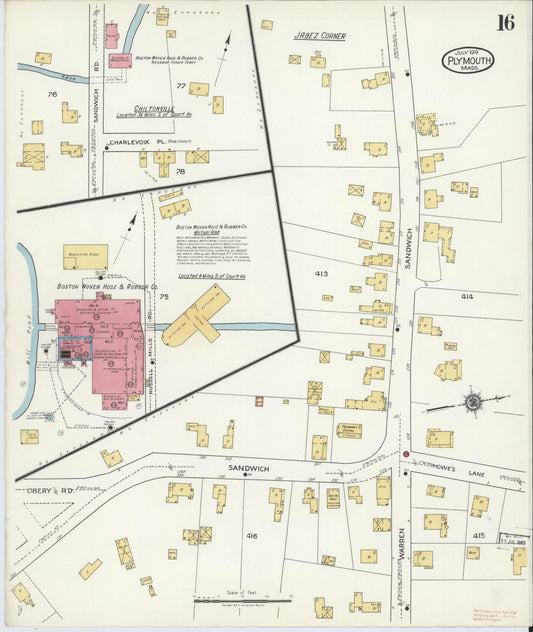Sanborn Fire Insurance Map from Plymouth, Plymouth County, Massachusetts (1919), Sheet #0016 - Historic Sanborn Fire Insurance Map Print, vintage old map wall art, antique decor, genealogy gift, Massachusetts Massachusetts map