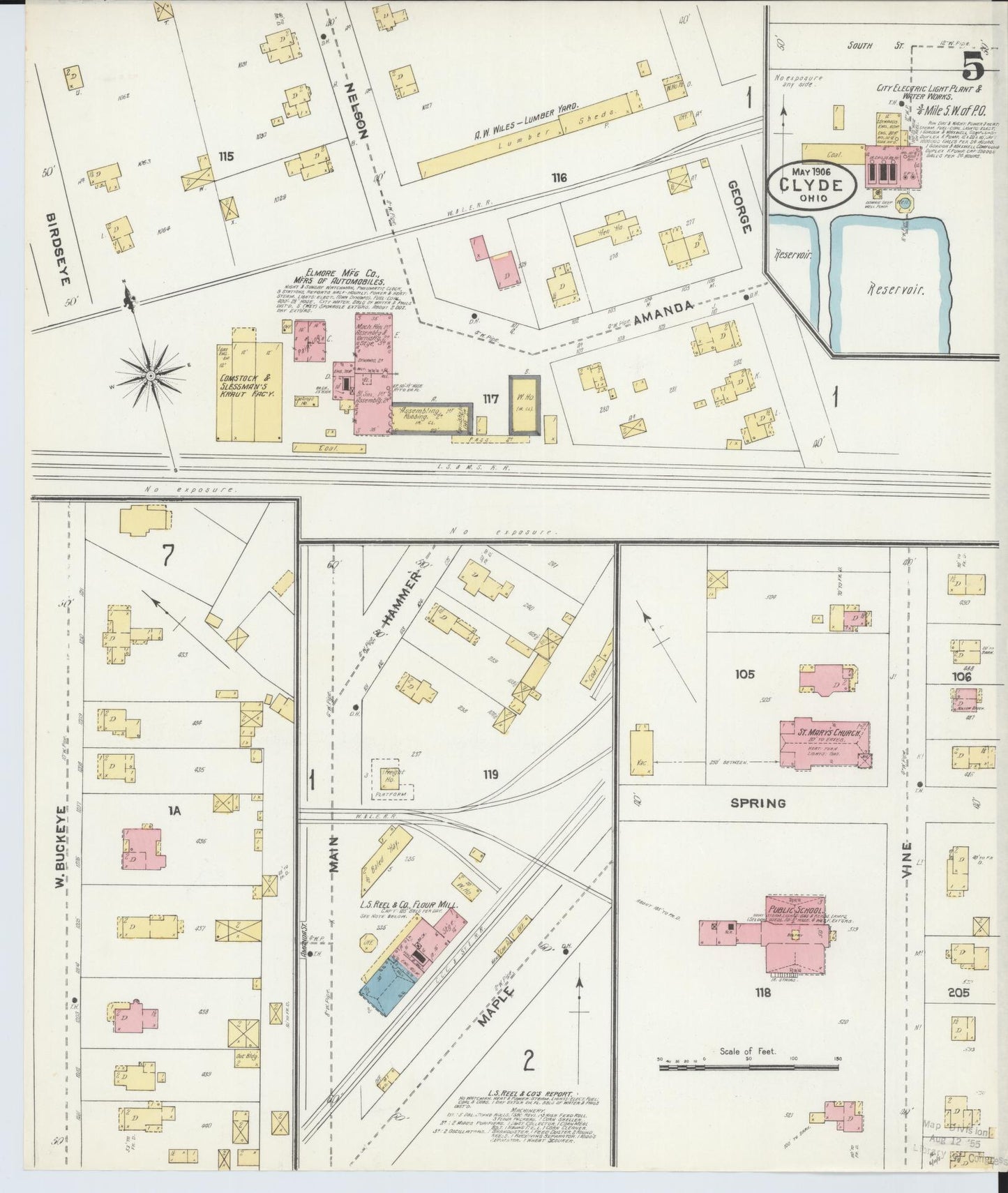 Sanborn Fire Insurance Map from Clyde, Sandusky County, Ohio (1906), Sheet #0005 - Complete Map Set gallery image, historic Sanborn map, vintage wall art, Ohio Ohio