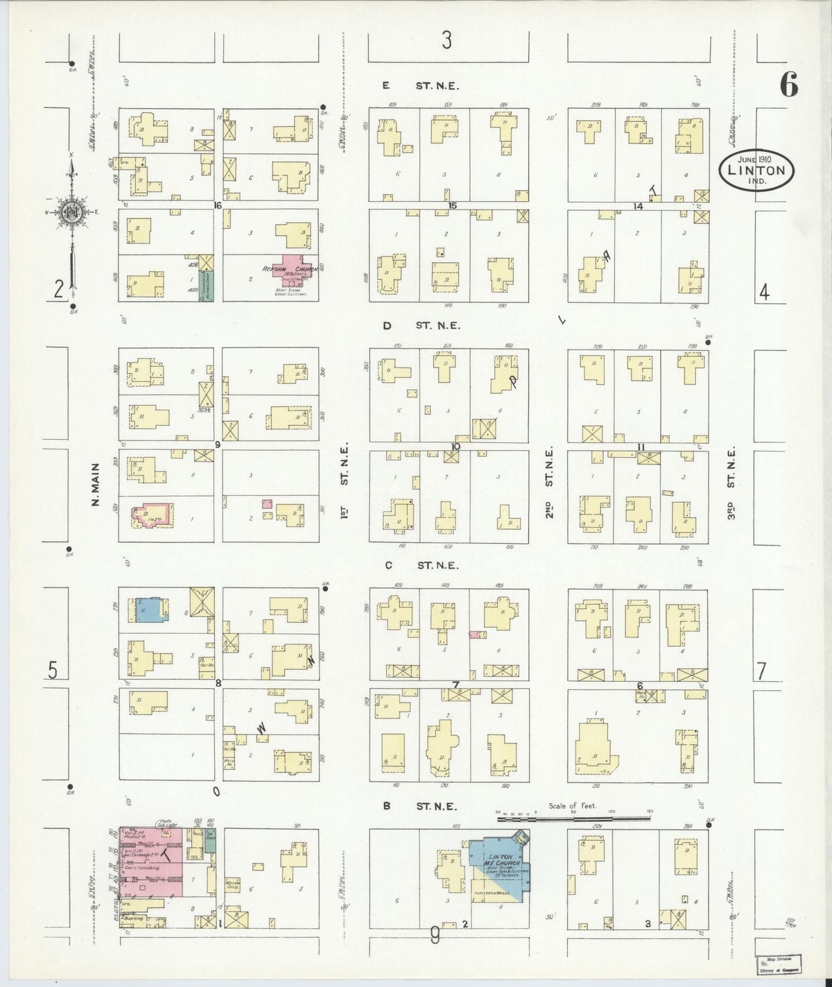 Sanborn Fire Insurance Map from Linton, Greene County, Indiana (1910), Sheet #0006 - Historic Sanborn Fire Insurance Map Print, vintage old map wall art, antique decor, genealogy gift, Indiana Indiana map