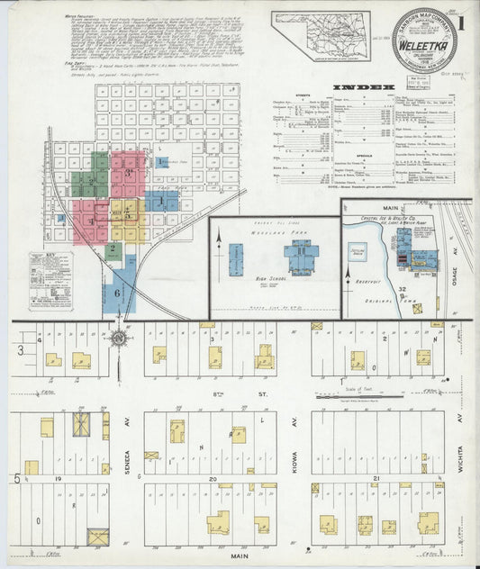 Sanborn Fire Insurance Map from Weleetka, Okfuskee County, Oklahoma (1918), Sheet #0001 - Complete Map Set gallery image, historic Sanborn map, vintage wall art, Oklahoma Oklahoma