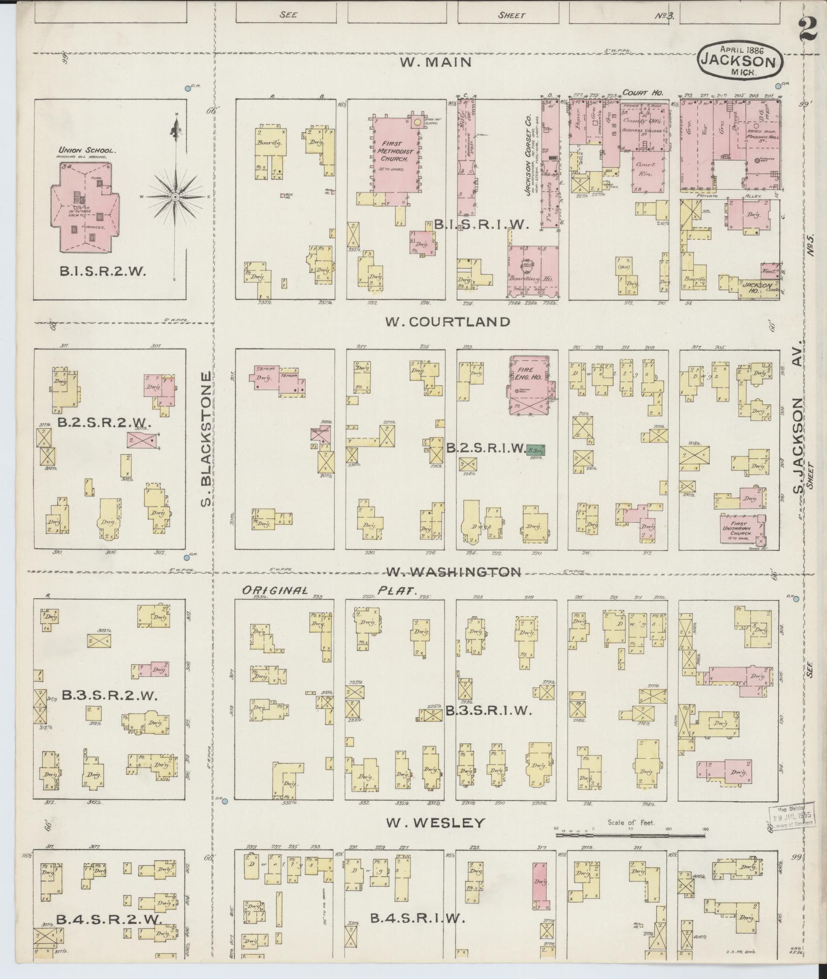 Sanborn Fire Insurance Map from Jackson, Jackson County, Michigan (1886), Sheet #0002 - Complete Map Set gallery image, historic Sanborn map, vintage wall art, Michigan Michigan
