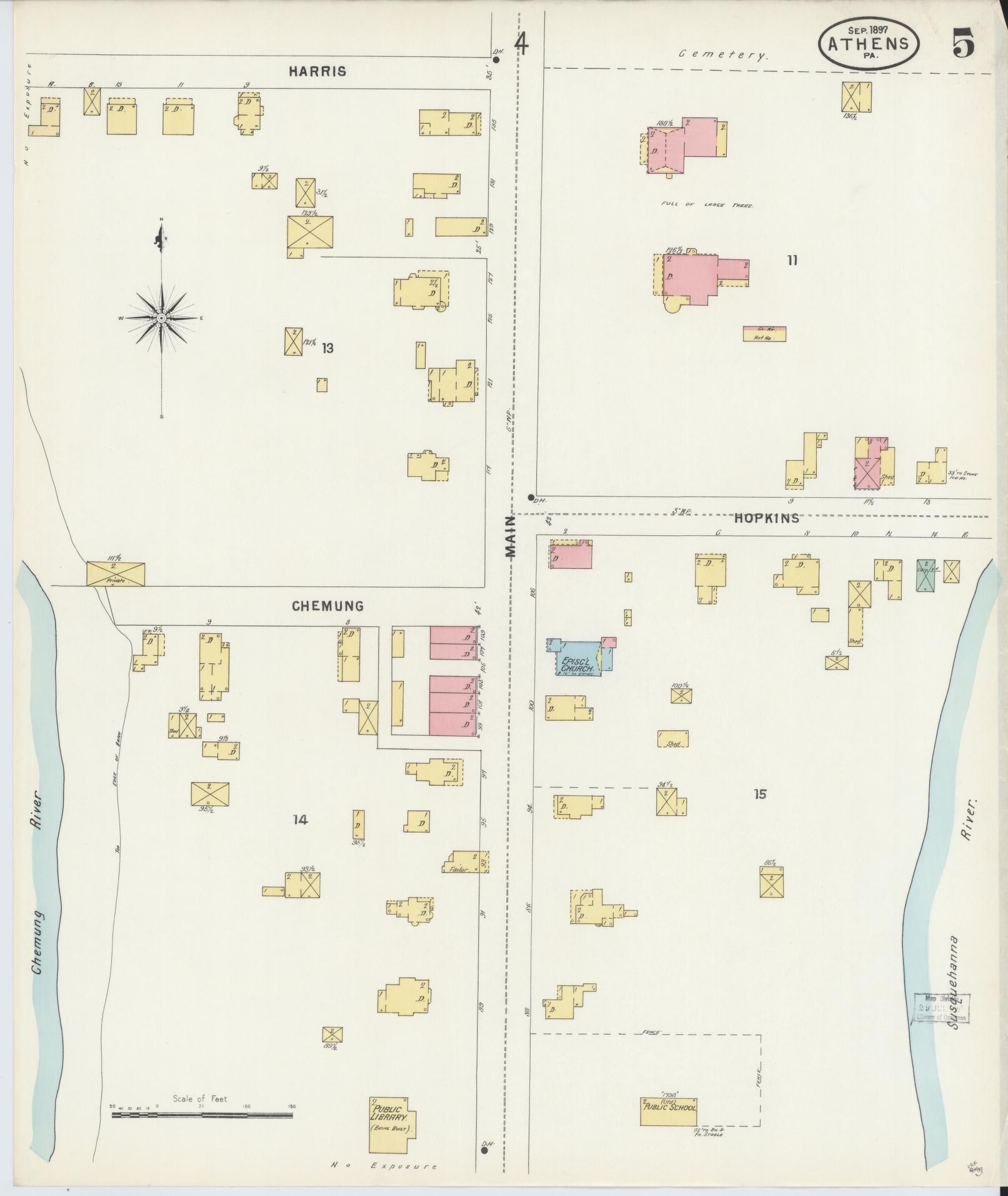 Sanborn Fire Insurance Map from Athens, Bradford County, Pennsylvania (1897), Sheet #0005 - Historic Sanborn Fire Insurance Map Print, vintage old map wall art, antique decor, genealogy gift, Pennsylvania Pennsylvania map