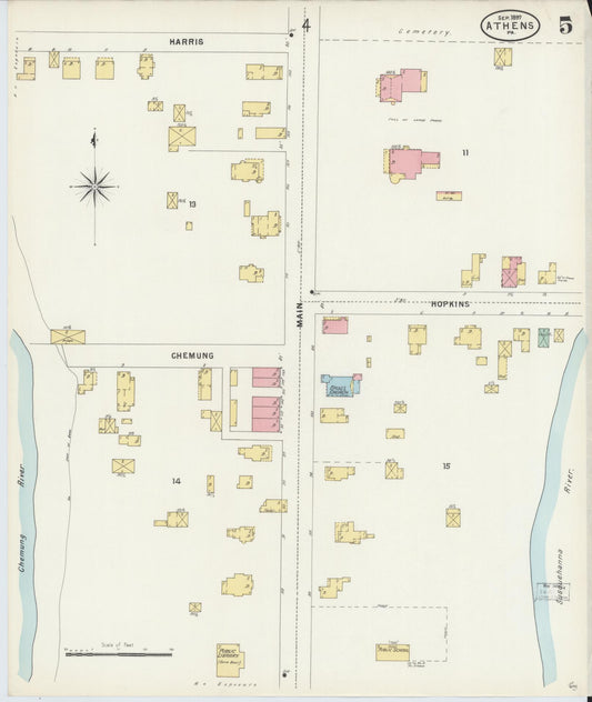 Sanborn Fire Insurance Map from Athens, Bradford County, Pennsylvania (1897), Sheet #0005 - Historic Sanborn Fire Insurance Map Print, vintage old map wall art, antique decor, genealogy gift, Pennsylvania Pennsylvania map