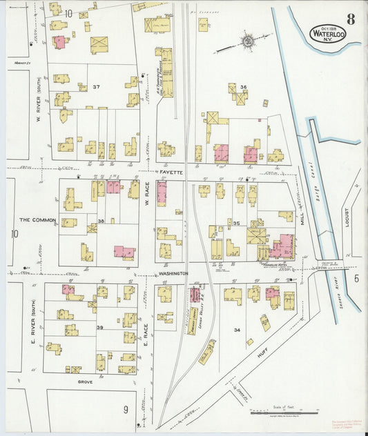 Sanborn Fire Insurance Map from Waterloo, Seneca County, New York (1918), Sheet #0008 - Historic Sanborn Fire Insurance Map Print, vintage old map wall art, antique decor, genealogy gift, New York New York map